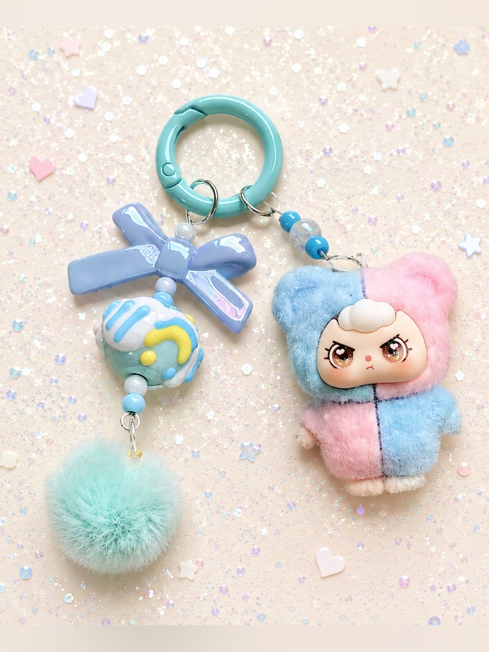 Mini BABY THREE Pastel Fuzzy Keychain